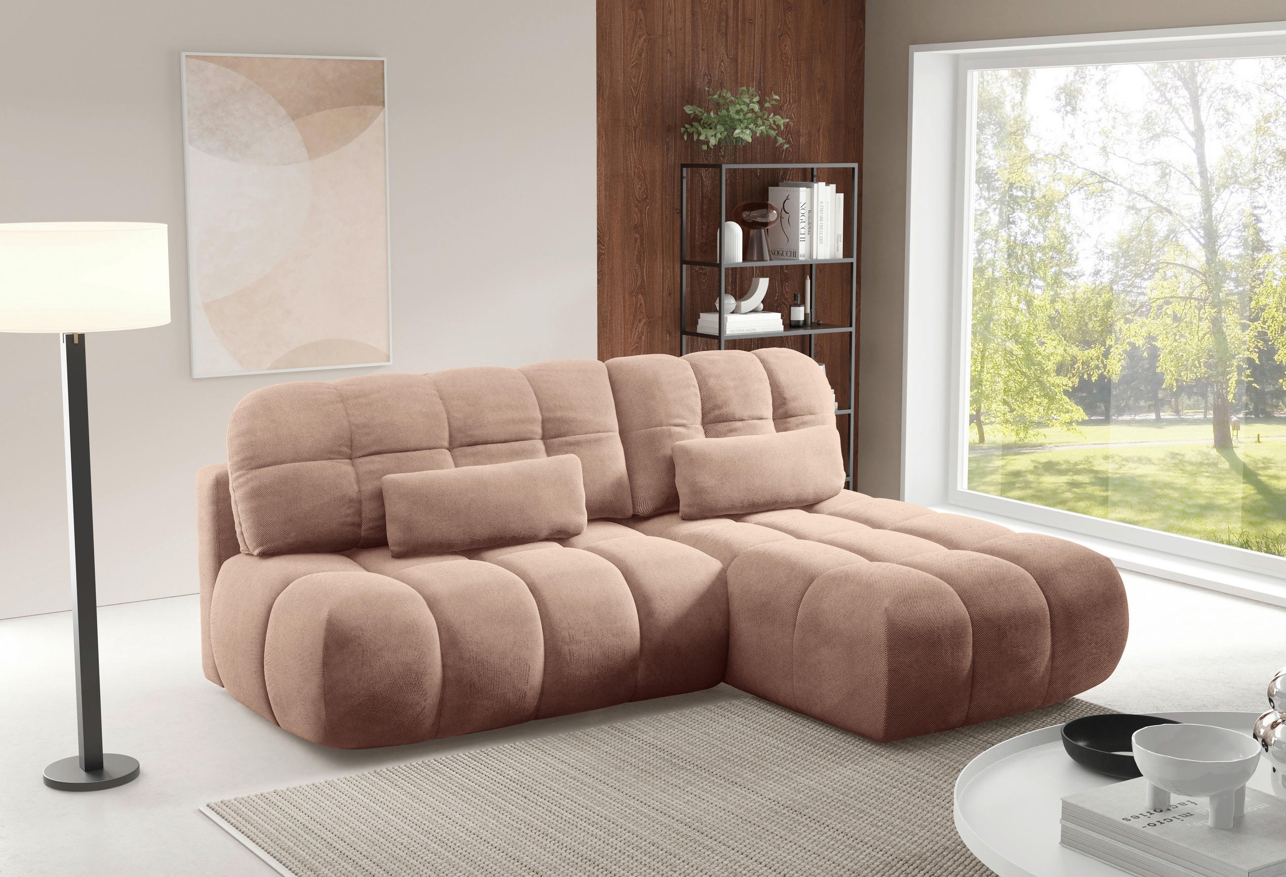 ECKSOFA TARANTO in Webstoff Rosa  172/225 cm  - Schwarz/Rosa, Design, Kunststoff/Textil (172/225cm) - Livetastic