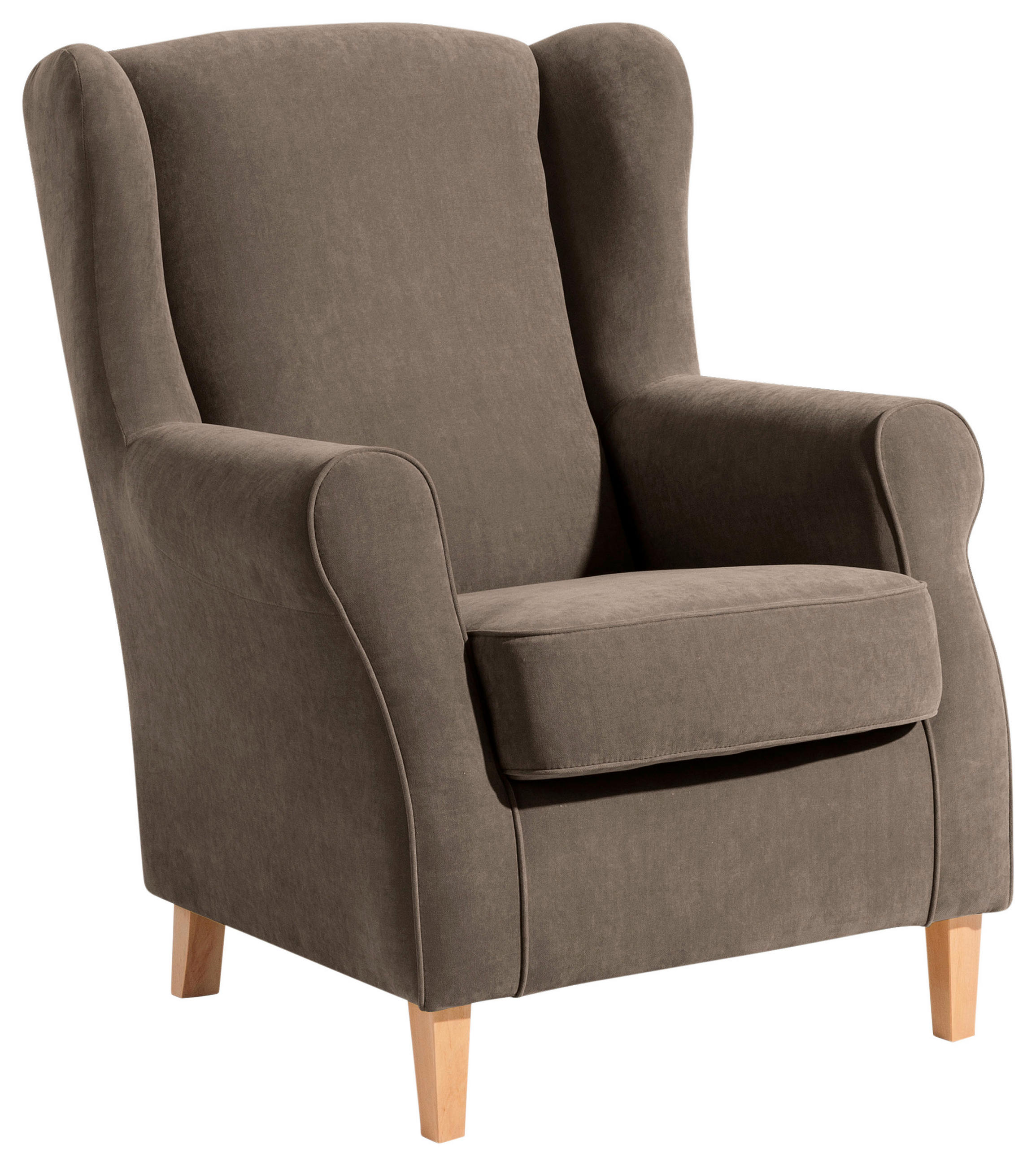 OHRENSESSEL Velours Hellbraun  - Hellbraun/Buchefarben, Design, Holz/Textil (77/103/86cm) - Max Winzer