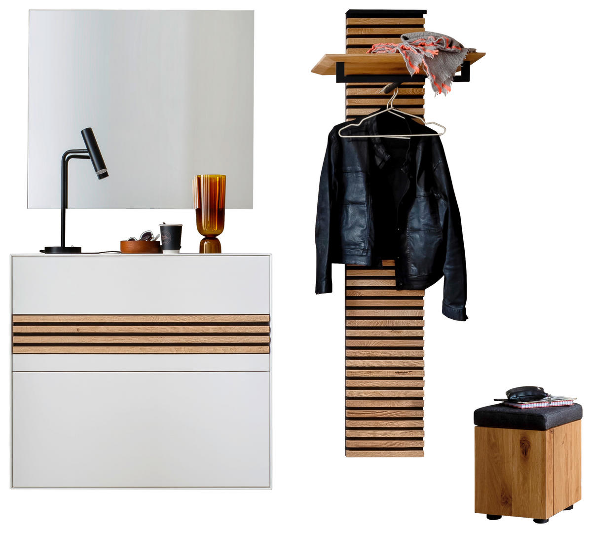 GARDEROBE 4-teilig  in 167/196/35 cm  - Eichefarben/Weiß, Design, Glas/Holz (167/196/35cm) - Schöner Wohnen