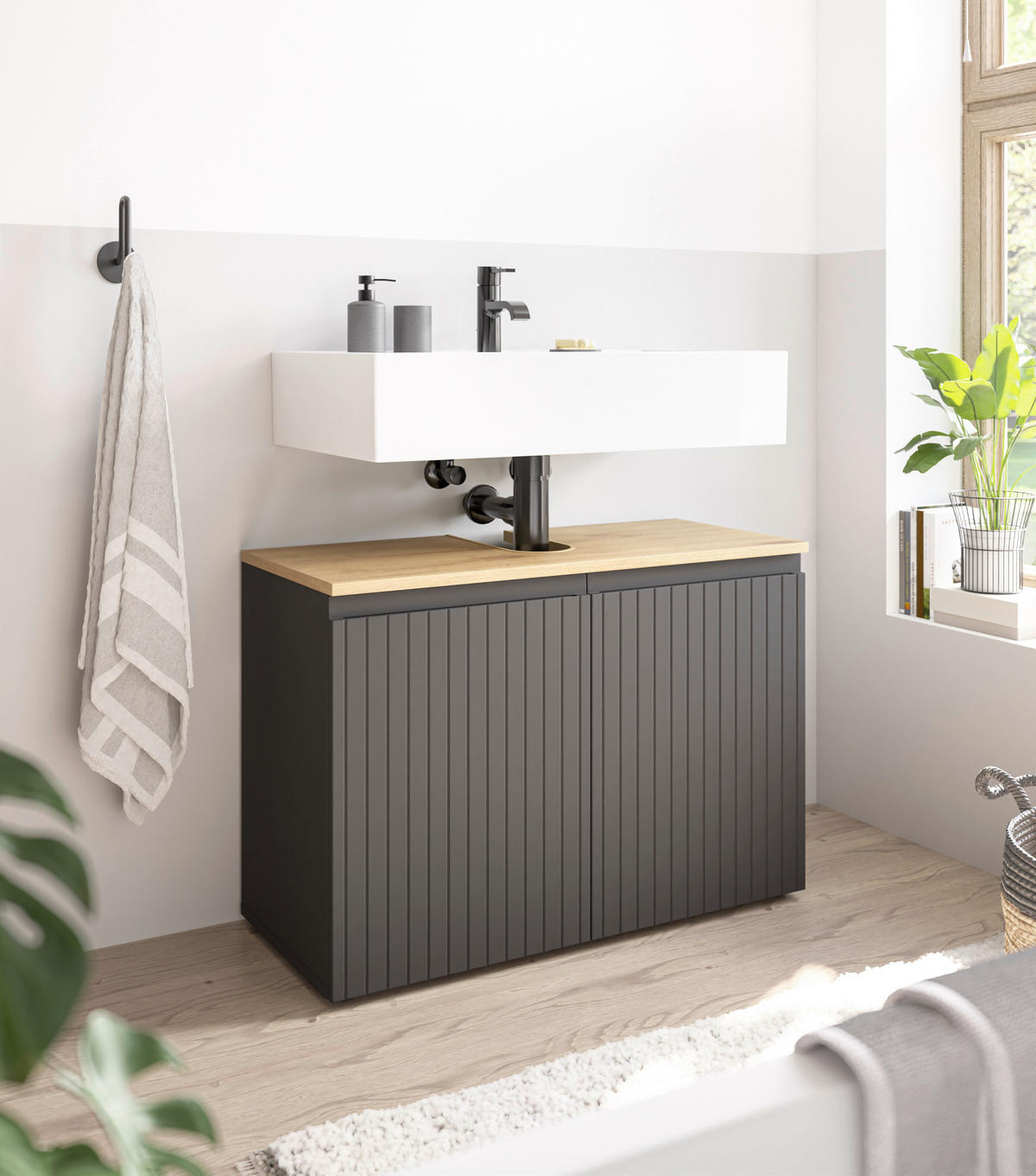 WASCHBECKENUNTERSCHRANK 80/57/36 cm  - Eichefarben/Schwarz, MODERN, Holzwerkstoff/Kunststoff (80/57/36cm) - MID.YOU