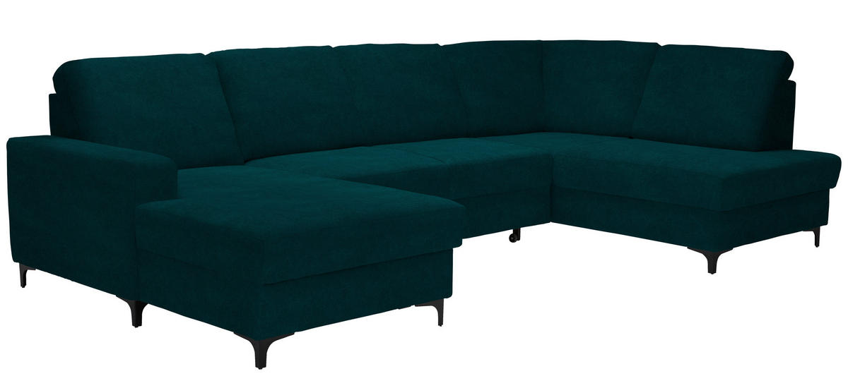 WOHNLANDSCHAFT Petrol Flachgewebe  - Petrol/Schwarz, KONVENTIONELL, Textil/Metall (167/317/185cm) - Stylife