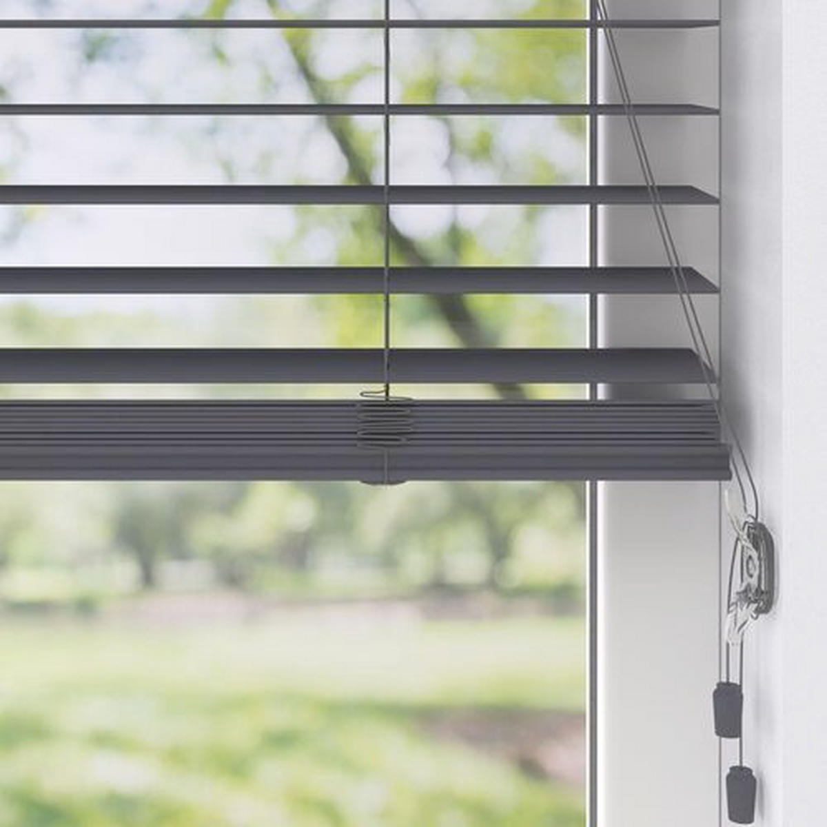 Jalousie 50mm in Holzoptik  - Anthrazit, Design, Kunststoff (60/130cm)
