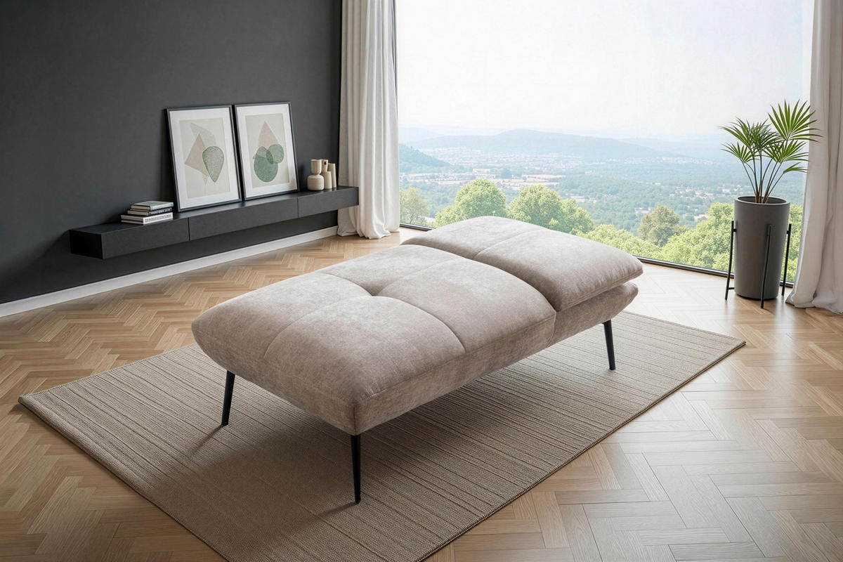 ECKSOFA Taupe Chenille Rücken echt, Sitztiefenverstellung  - Taupe/Schwarz, Design, Textil/Metall (190/320cm) - Moderano