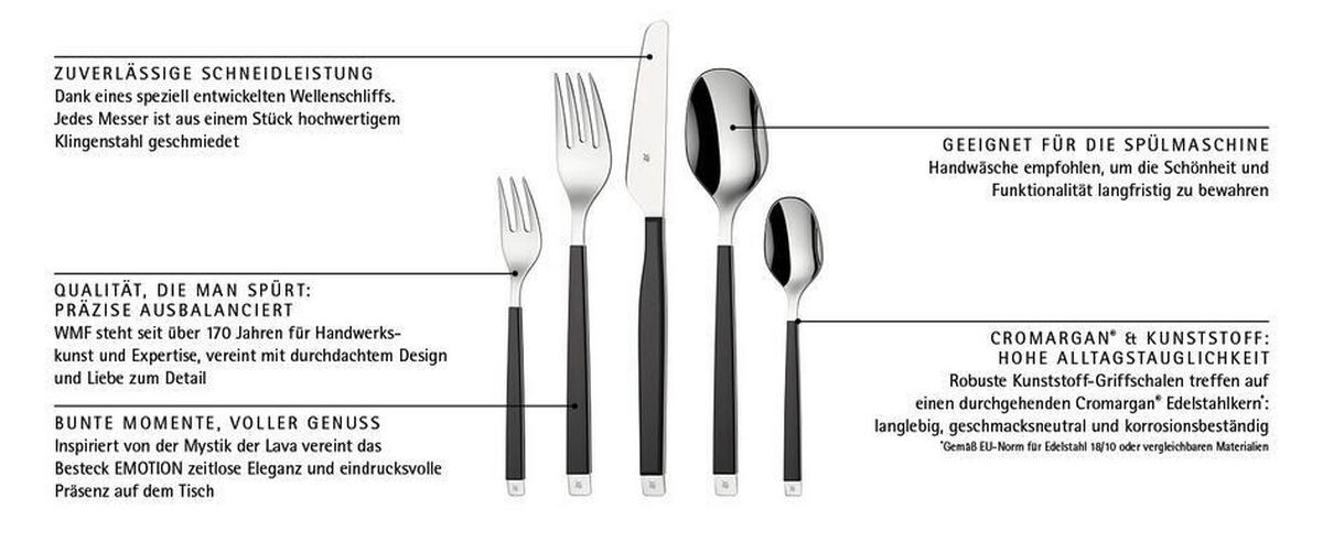 BESTECKSET Emotion 30-teilig Edelstahl  für 6 Personen  - Lavagrau, Basics, Metall (12,5/12,5/25cm) - WMF
