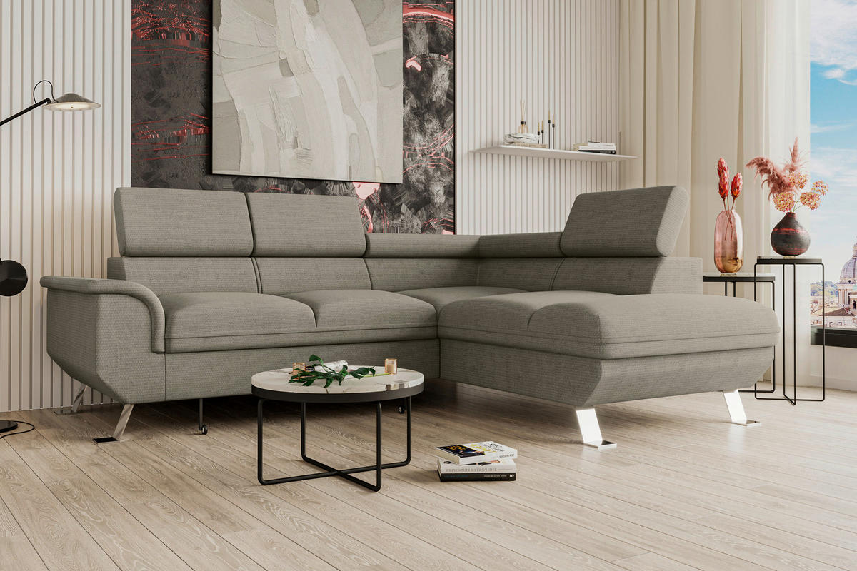ECKSOFA in Struktur Greige  - Greige/Silberfarben, Konventionell, Textil/Metall (268/207cm) - MID.YOU