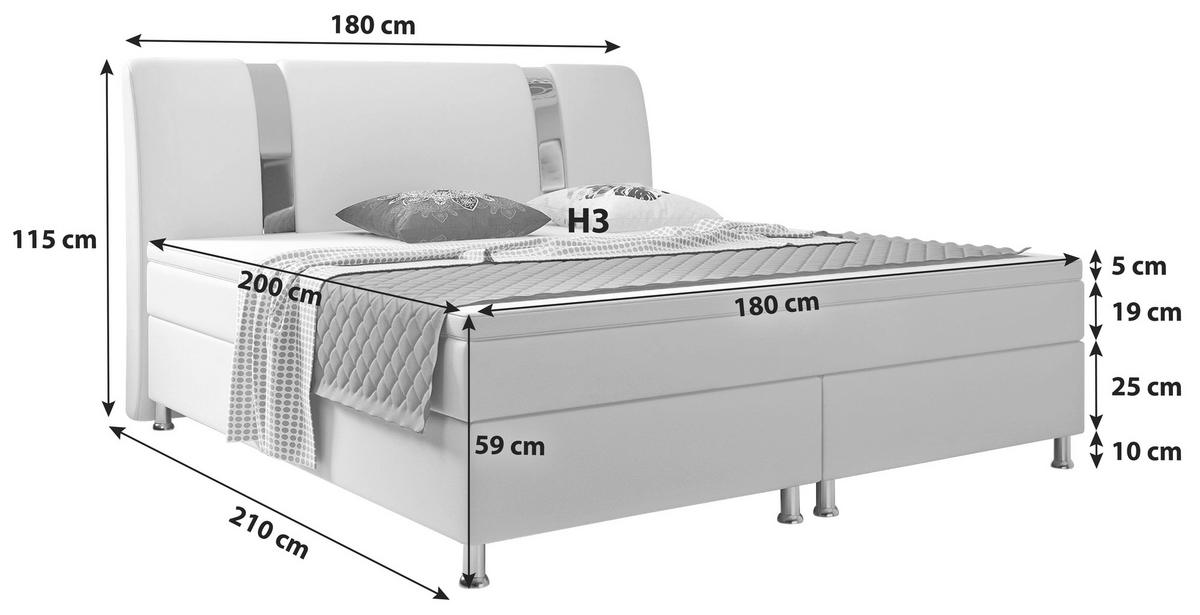 BOXSPRINGBETT  in Weiß  - Silberfarben/Weiß, KONVENTIONELL, Leder/Textil (180/115/210cm) - MID.YOU