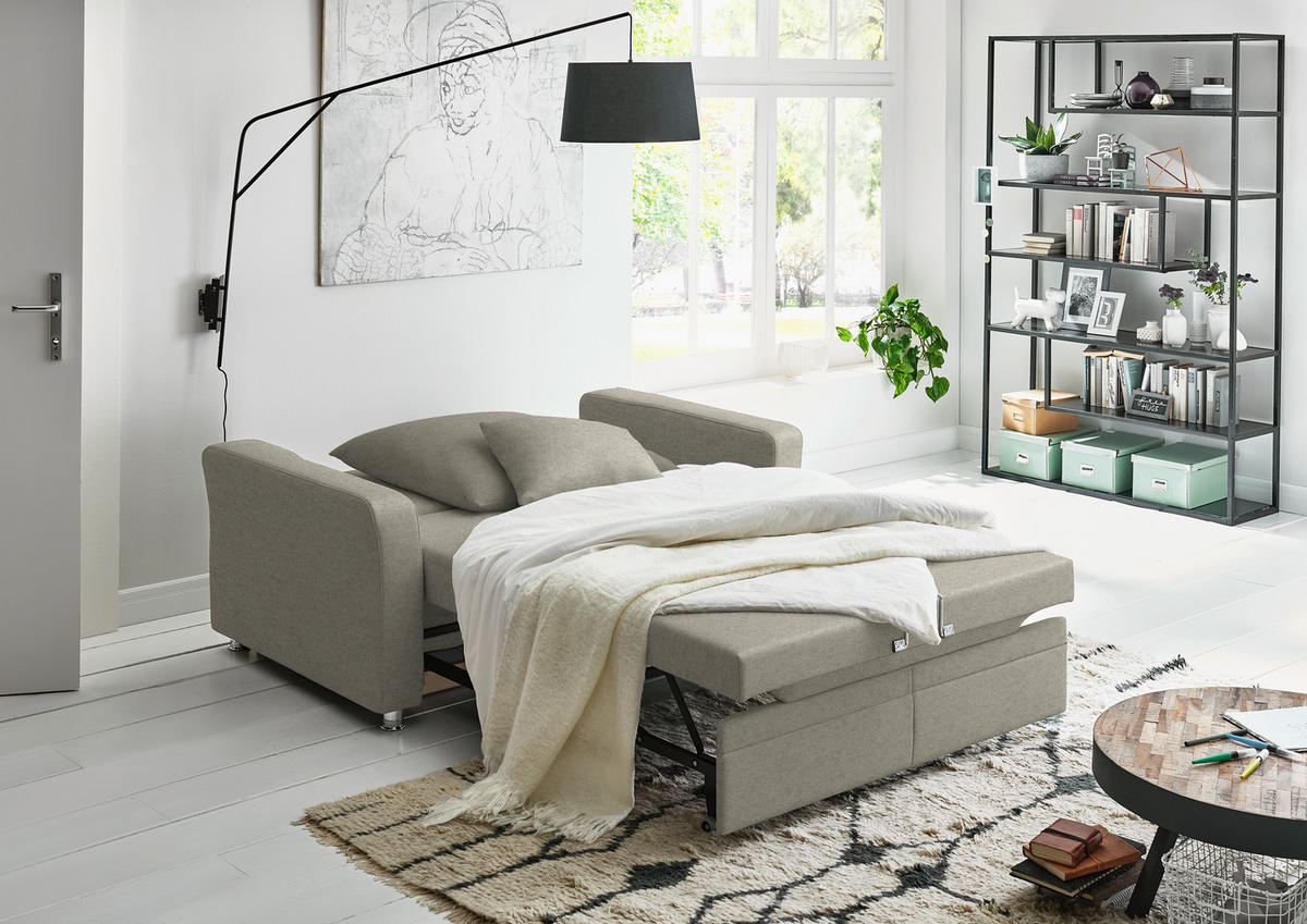 SCHLAFSOFA Chenille Greige  - Chromfarben/Greige, KONVENTIONELL, Textil/Metall (186/90/100cm) - Beldomo Style