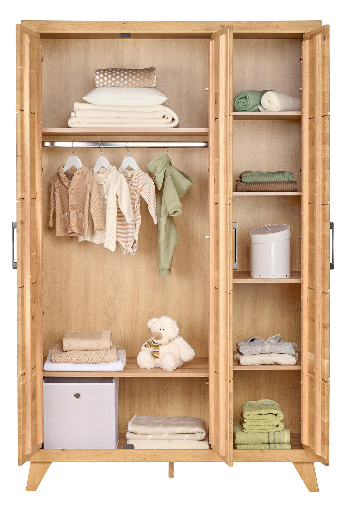 BABYKLEIDERSCHRANK Berta Eichefarben  - Eichefarben/Schwarz, Natur, Holz/Holzwerkstoff (131/206/61cm) - Jimmylee