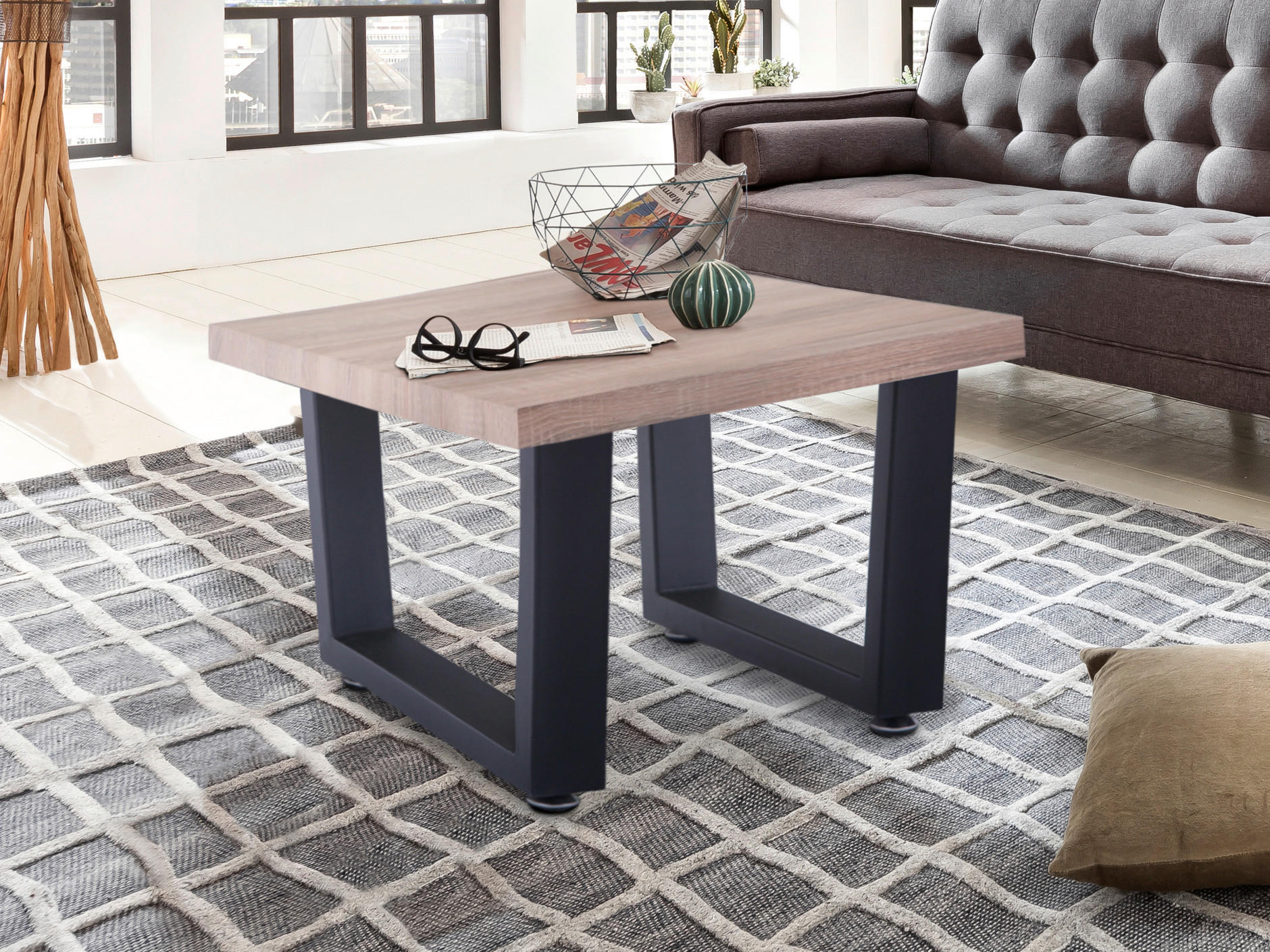 COUCHTISCH 60/60/40 cm quadratisch Naturfarben, Schwarz  - Schwarz/Naturfarben, Design, Holzwerkstoff/Metall (60/60/40cm) - Livetastic