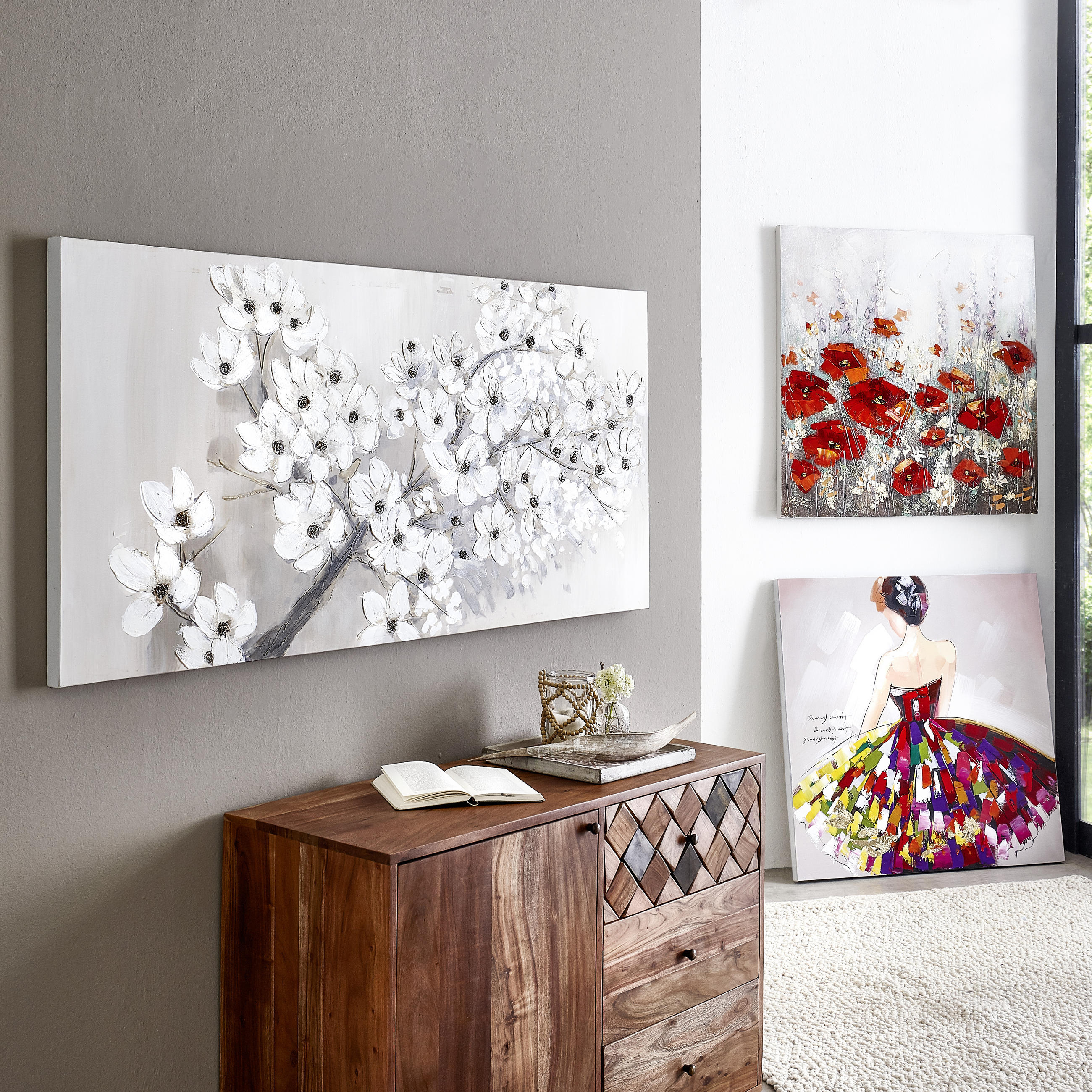 Thumbnail - Monee Ölgemälde, Mehrfarbig, Holz, Textil, Fichte, quadratisch, 100x100 cm, handgemalt, Bilder und Zubehör, Wandbilder, ...