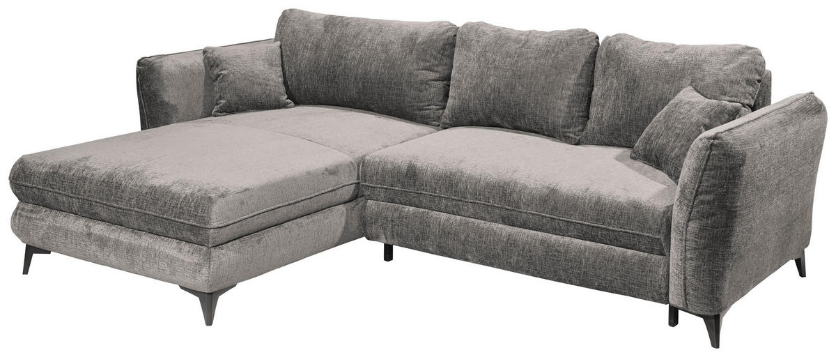 HÖRNBÄDDSOFFA 3-sits i chenille gråbrun  - gråbrun/svart, Basics, textil/plast (286/192cm) - Livetastic