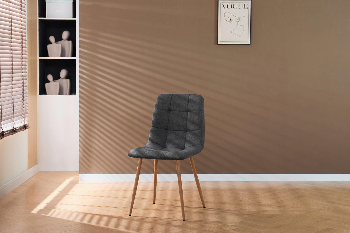 STUHL   Webstoff  Naturfarben, Dunkelgrau  - Dunkelgrau/Naturfarben, Design, Textil/Metall (45/87/55cm) - Stylife
