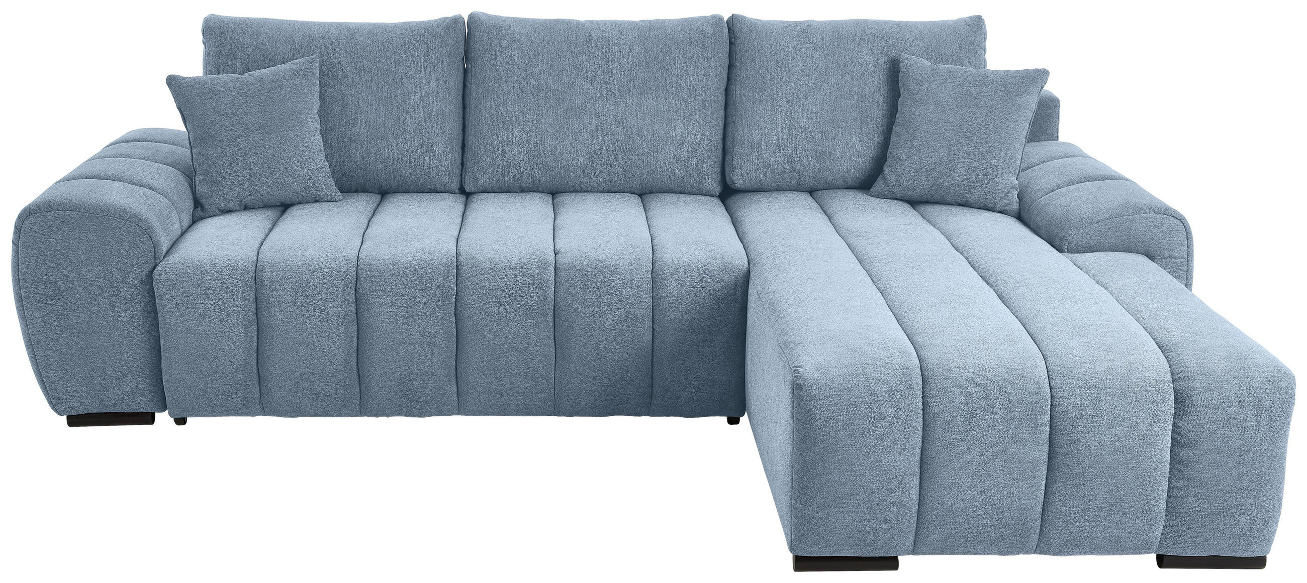 ECKSOFA Blau Flachgewebe Zierkissen, Rückenkissen, Bettkasten, Schlaffunktion, Rücken echt, Liegefläche im Originalstoff  - Blau/Schwarz, KONVENTIONELL, Holz/Textil (275/180cm) - Carryhome