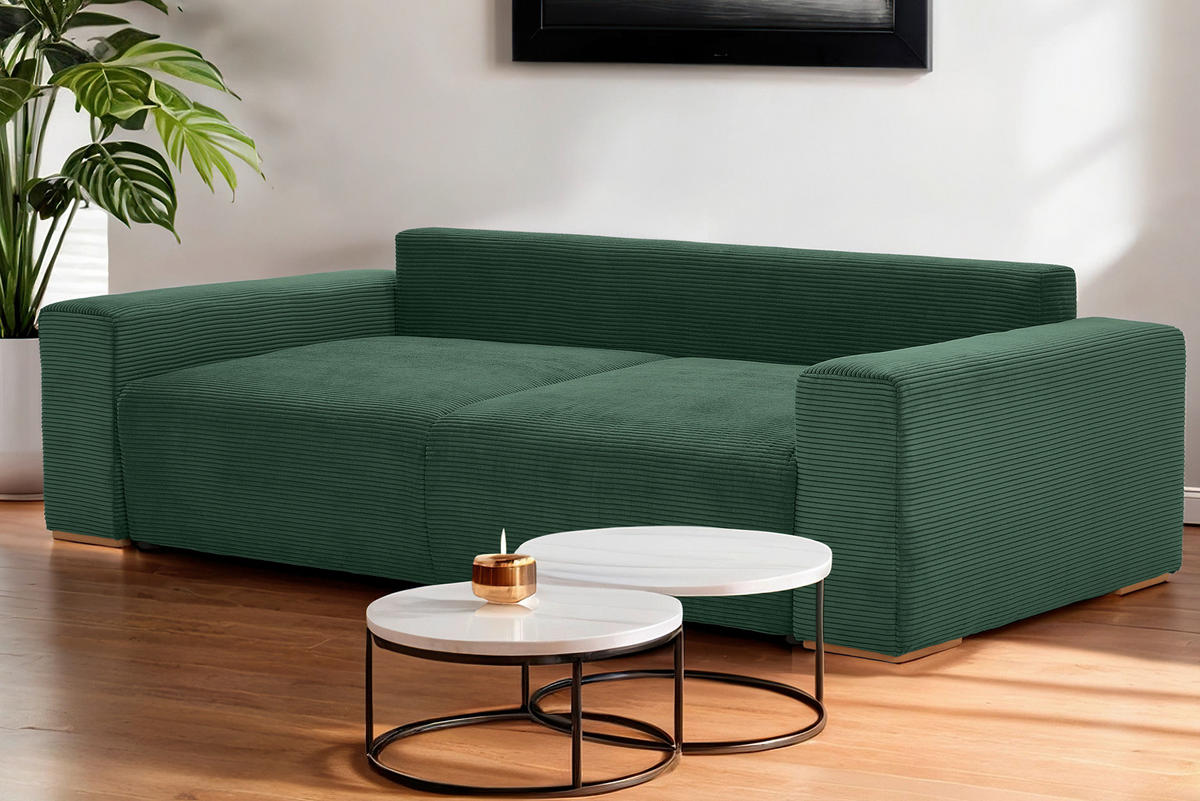 SCHLAFSOFA in Cord Grün  - Buchefarben/Schwarz, Konventionell, Holz/Kunststoff (255/86/123cm) - Livetastic