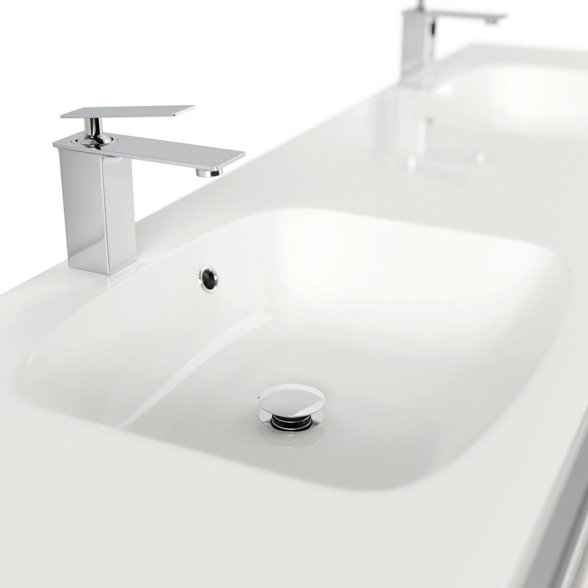 WASCHTISCHKOMBI 180 cm  - Weiß Hochglanz/Weiß, Basics, Holzwerkstoff/Stein (180cm) - MID.YOU