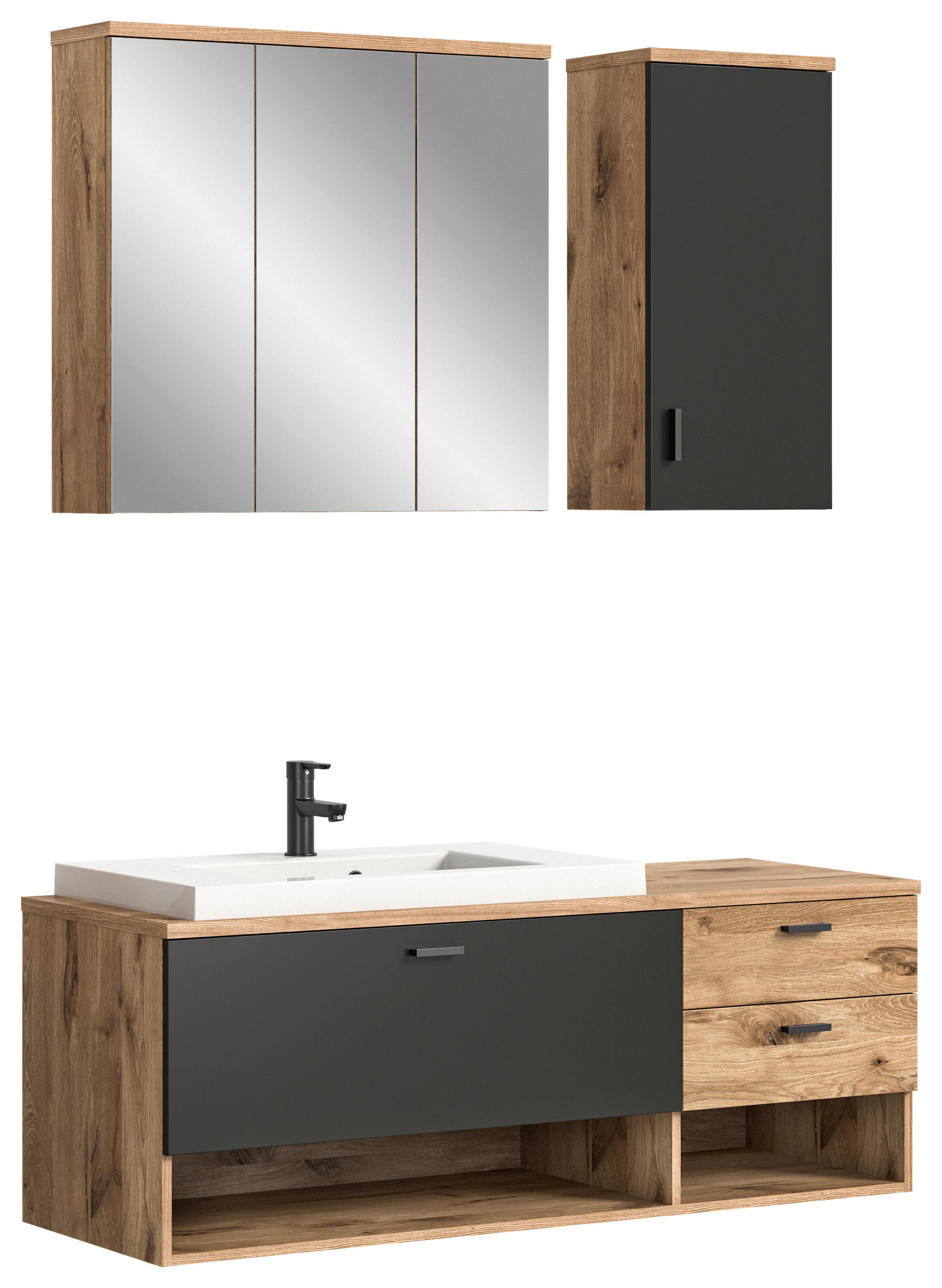 BADEZIMMER 4-teilig  in 138 cm  - Dunkelgrau/Weiß Hochglanz, MODERN, Glas/Keramik (138cm) - MID.YOU