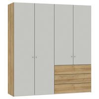 KLEIDERSCHRANK 203/220/59 cm 4-türig Eichefarben, Hellgrau  - Eichefarben/Silberfarben, Design, Holzwerkstoff/Metall (203/220/59cm) - Jutzler