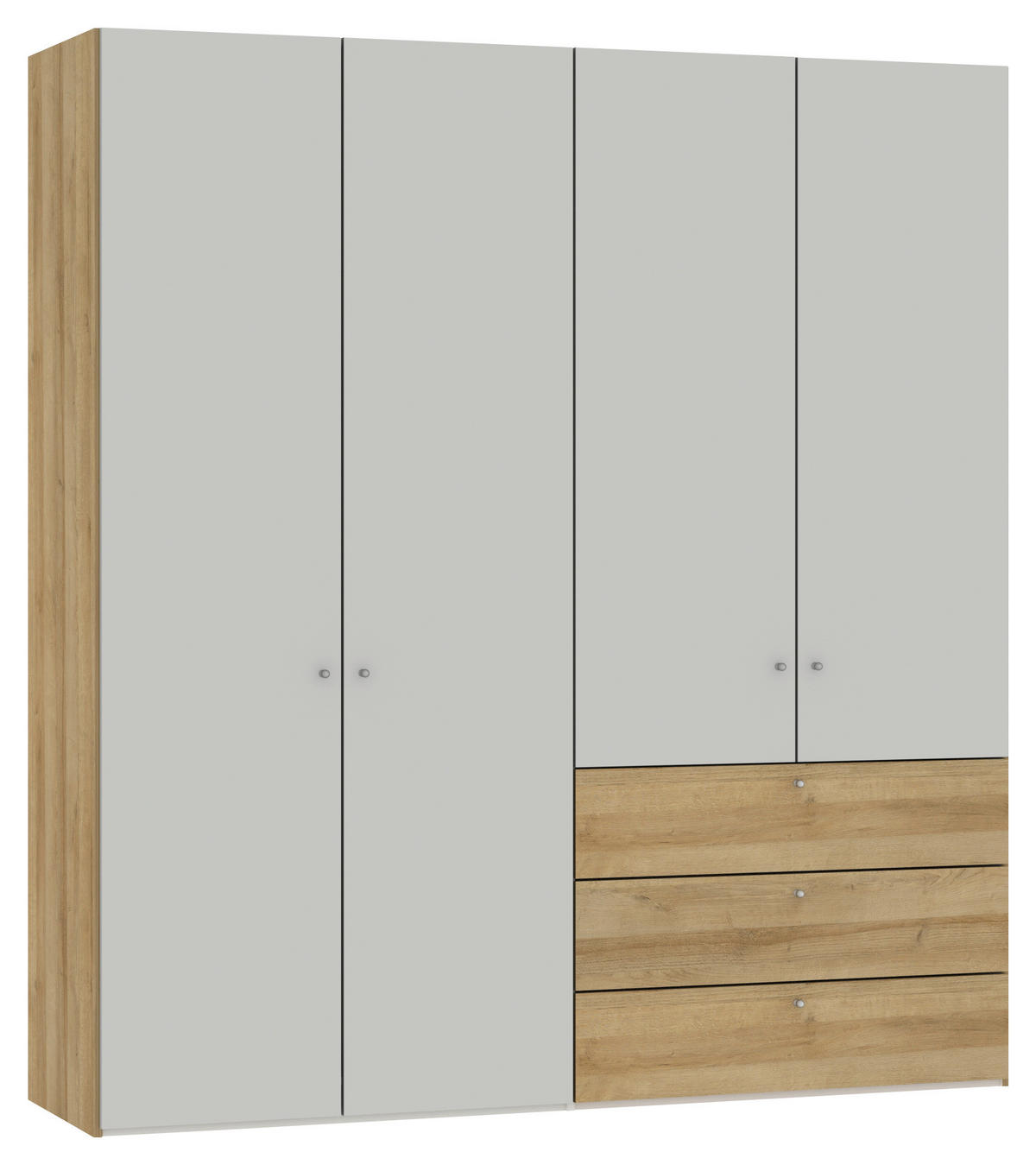 KLEIDERSCHRANK 203/220/59 cm 4-türig Eichefarben, Hellgrau  - Eichefarben/Silberfarben, Design, Holzwerkstoff/Metall (203/220/59cm) - Jutzler