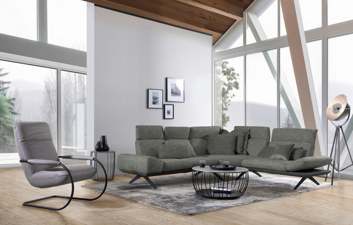 ECKSOFA Chenille, Flachgewebe Grau  - Schwarz/Grau, Design, Textil/Metall (270/239cm) - Koinor