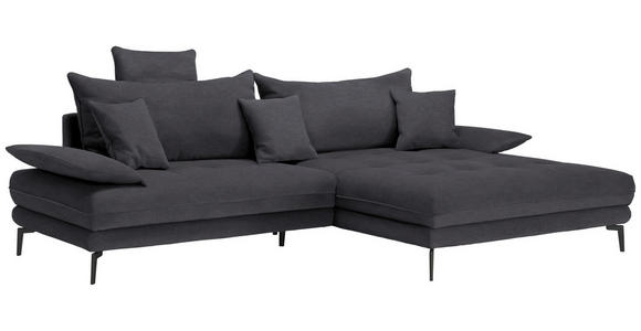 ECKSOFA in Flachgewebe Anthrazit  - Anthrazit/Schwarz, MODERN, Textil/Metall (297/173cm) - Carryhome