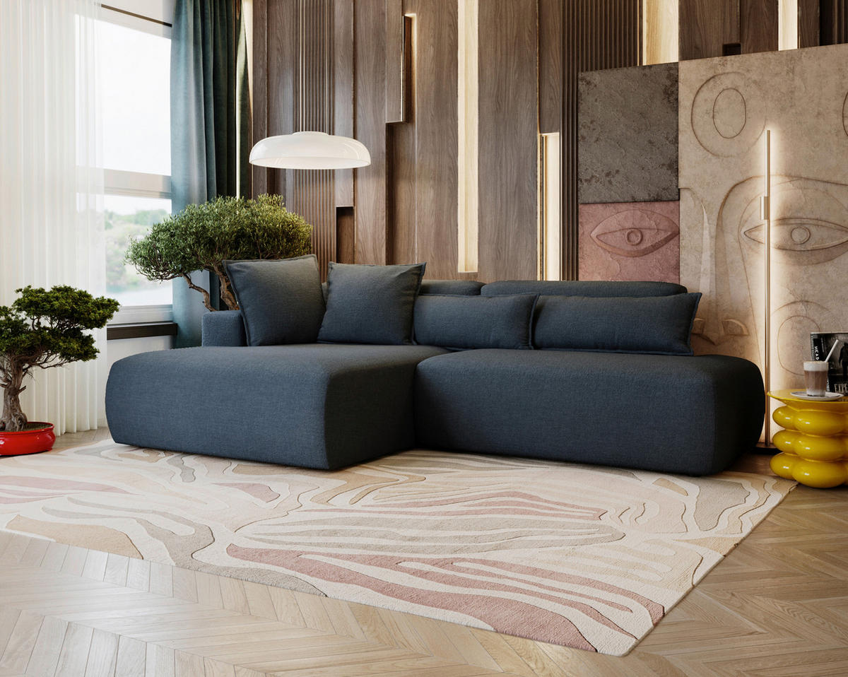 ECKSOFA ARTE Dunkelblau Chenille  - Schwarz/Dunkelblau, Design, Kunststoff/Textil (160/284cm) - Livetastic