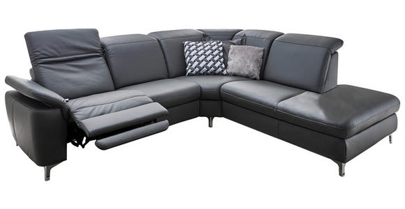 ECKSOFA in Echtleder Anthrazit - Chromfarben/Anthrazit, KONVENTIONELL, Leder/Metall (292/242cm) - Cantus