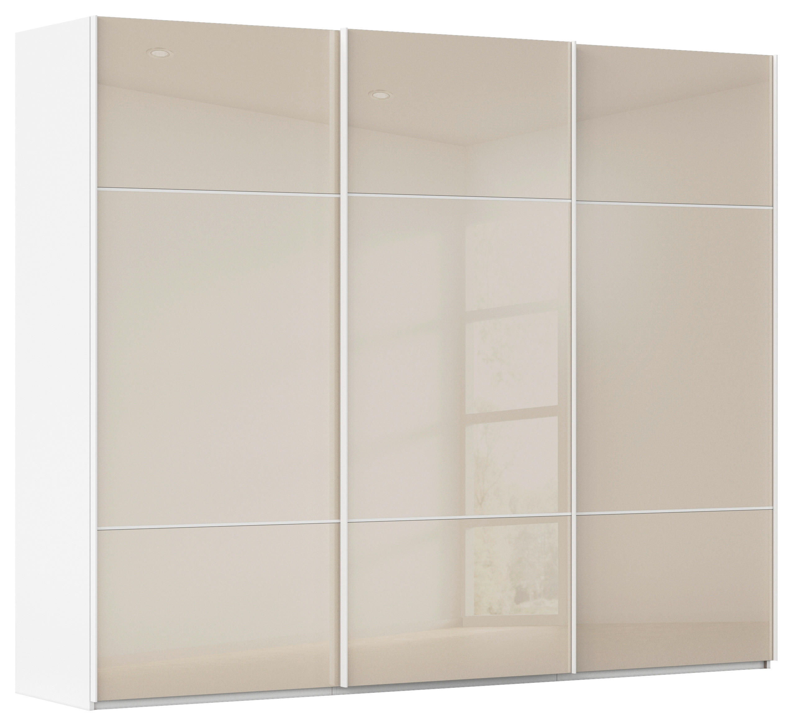 SCHWEBETÜRENSCHRANK 301/223/68 cm 3-türig Weiß, Champagner  - Champagner/Weiß, KONVENTIONELL, Glas/Holzwerkstoff (301/223/68cm) - Novel