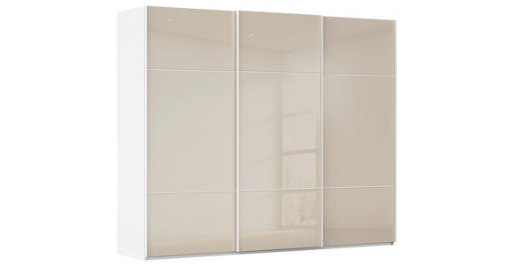 SCHWEBETÜRENSCHRANK 301/223/68 cm 3-türig Weiß, Champagner - Champagner/Weiß, KONVENTIONELL, Glas/Holzwerkstoff (301/223/68cm) - Novel