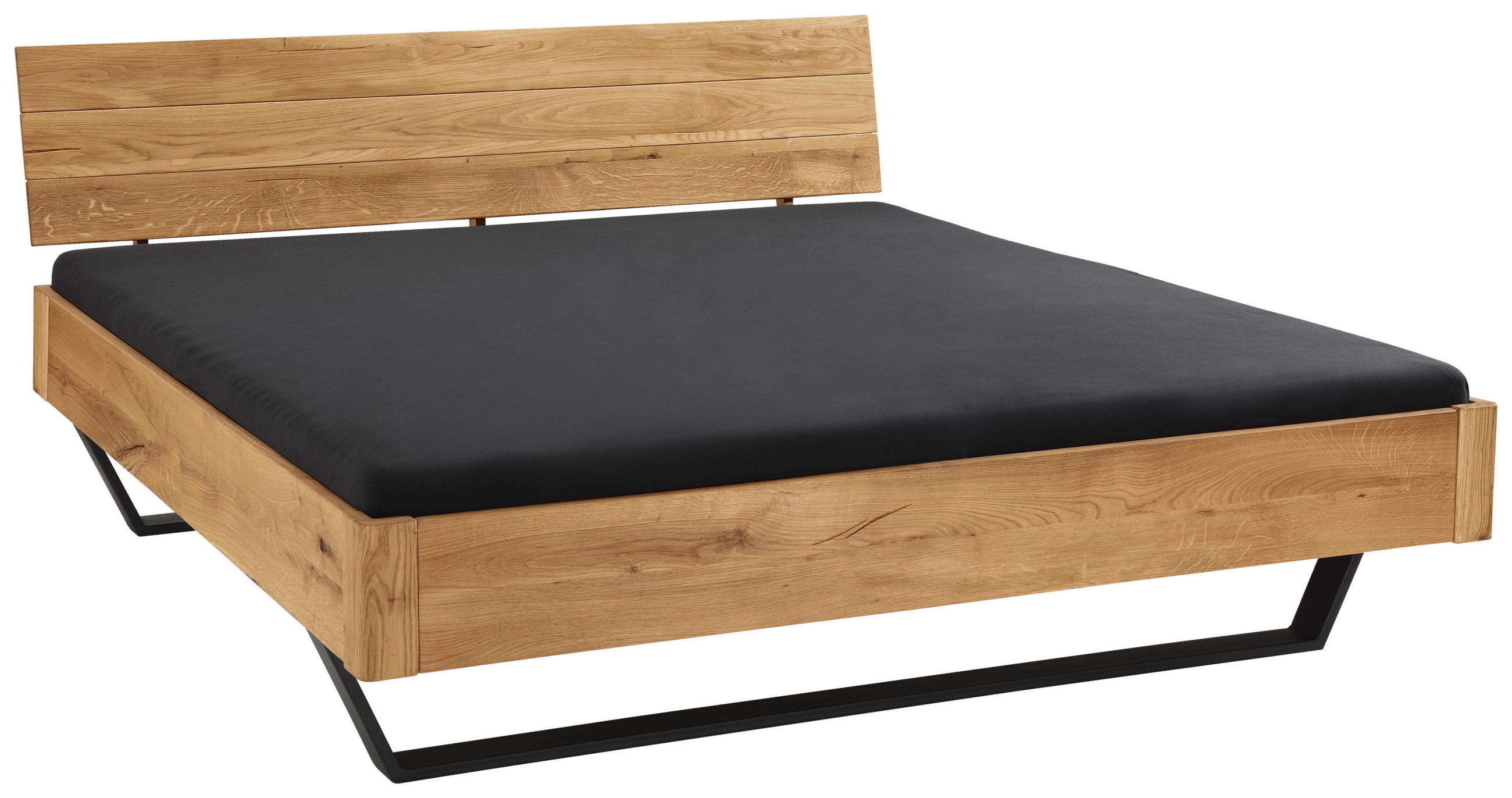 BALKENBETT 160/200 cm  in Wildeiche  - Wildeiche/Schwarz, Natur, Holz/Metall (160/200cm) - Linea Natura