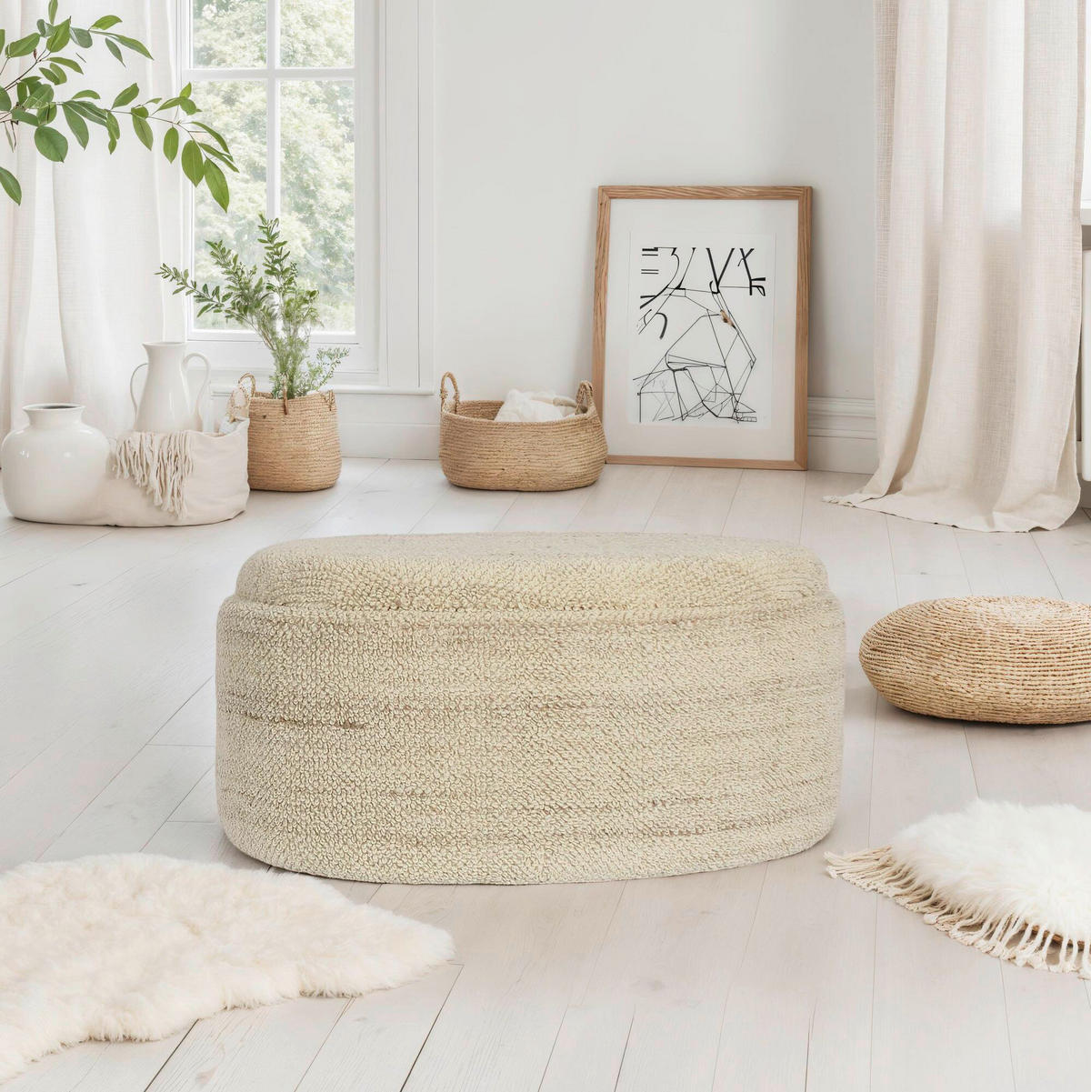 HOCKER Beige  - Beige, Design, Textil (81/40/62cm) - MID.YOU