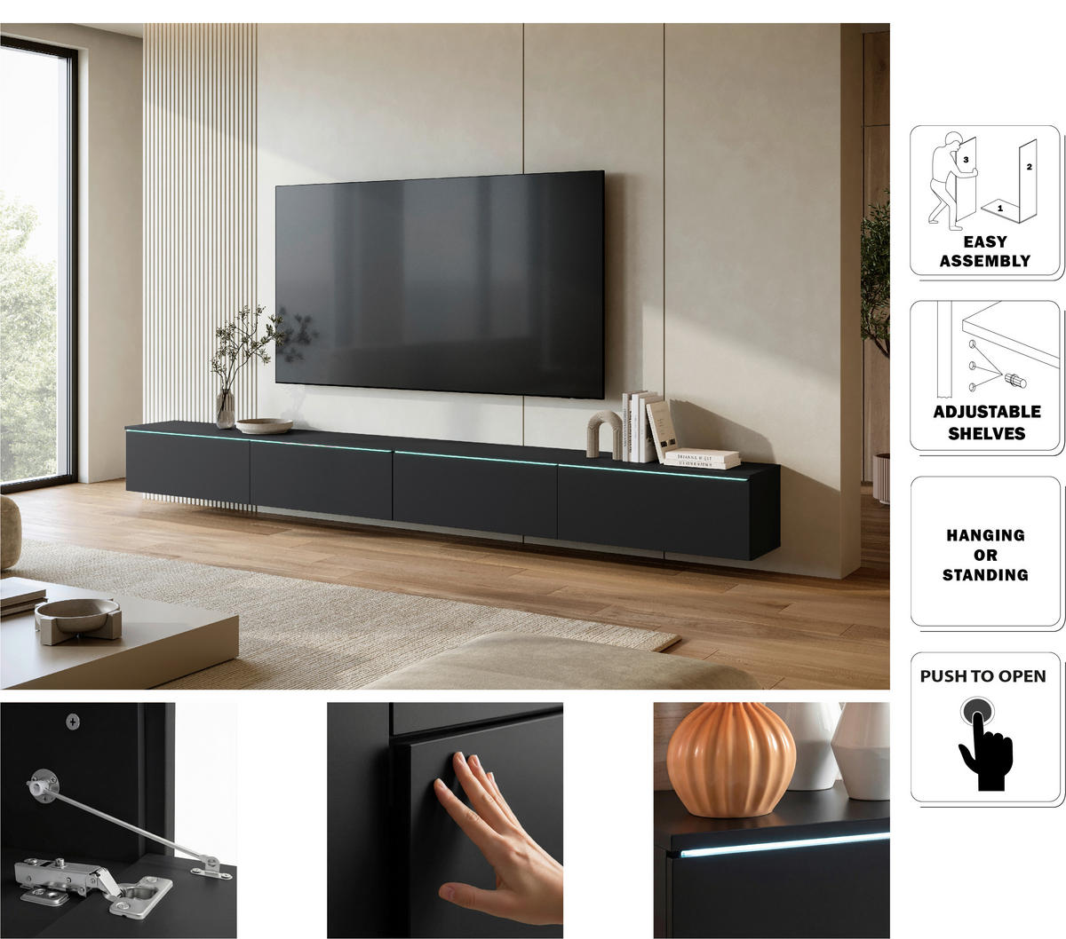 TV-SZEKRÉNY 300/32/33 cm  - fekete/szürke, Basics, műanyag/faalapú anyag (300/32/33cm) - P & B