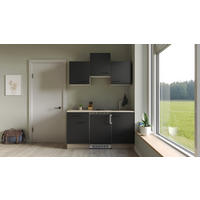 MINIKÜCHE 150,5 cm   in Schwarz, Eichefarben  - Eichefarben/Schwarz, Basics, Holzwerkstoff/Metall (150,5cm) - FlexWell