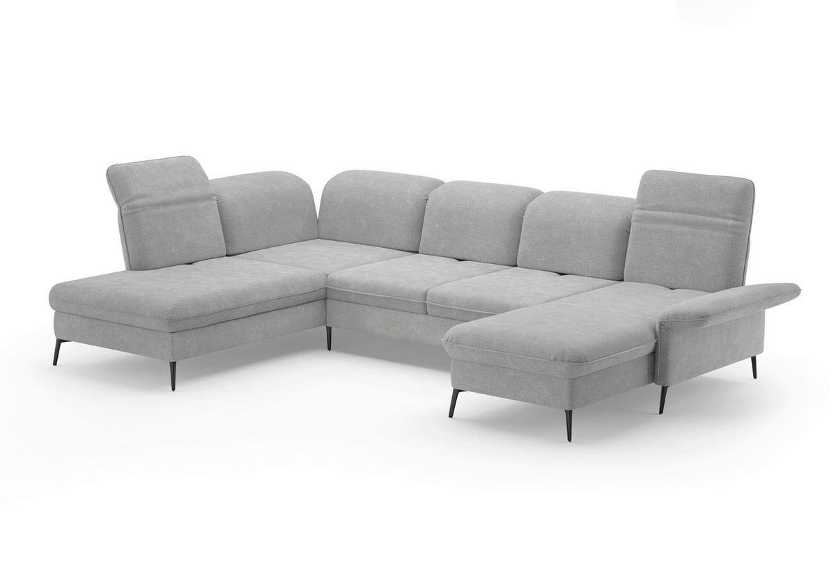WOHNLANDSCHAFT in Flachgewebe Hellgrau  - Hellgrau/Schwarz, Konventionell, Textil/Metall (231/359/198cm) - Sit & More