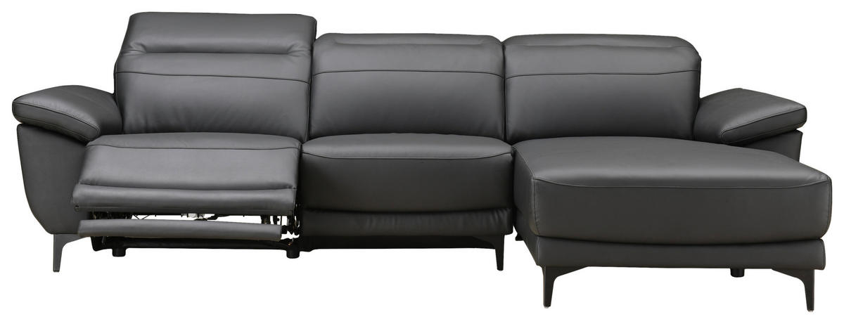 ECKSOFA inkl. Funktionen Ronald Schwarz Echtleder, Kombination Echtleder/Lederlook Lederlook  - Schwarz, Design, Leder/Kunststoff (269/164cm) - Xora