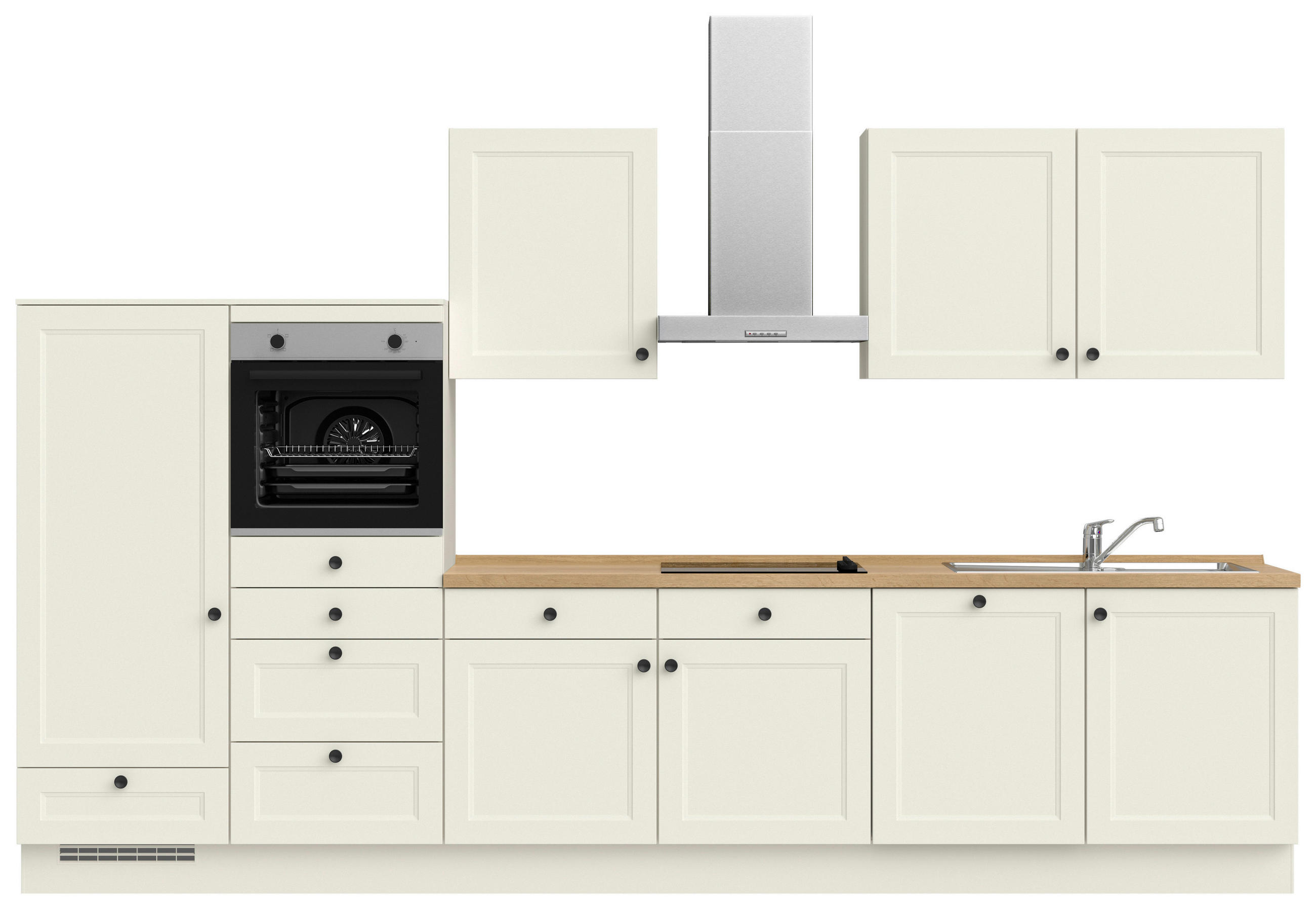 KÜCHENBLOCK 360 cm   in Weiß, Eichefarben  - Eichefarben/Schwarz, MODERN, Holzwerkstoff/Metall (360cm) - Nobilia