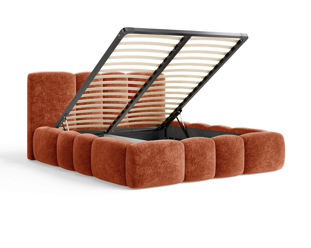 POLSTERBETT 160/200 cm,  in Terracotta, Lattenrost, Bettkasten,  - Terracotta/Schwarz, MODERN, Textil/Metall (160/200cm) - Livetastic