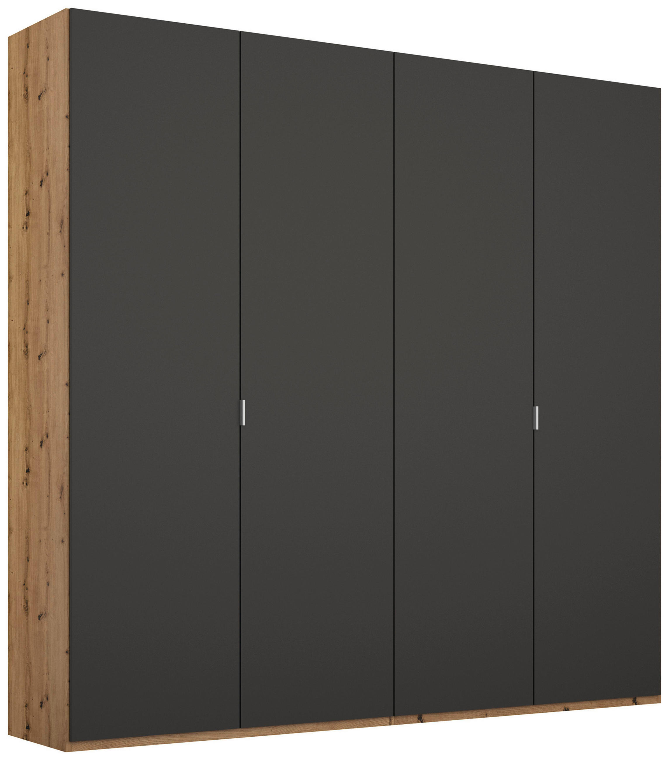 DREHTÜRENSCHRANK 4-türig Graphitfarben, Eichefarben  - Eichefarben/Alufarben, Trend, Holzwerkstoff/Metall (201/223/60cm) - Stylife
