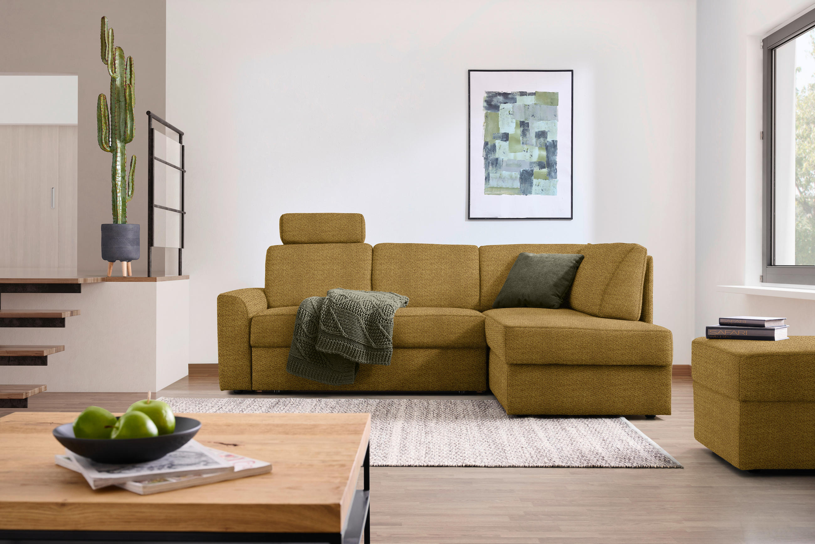 ECKSOFA in Webstoff Dunkelgelb  - Dunkelgelb/Schwarz, Konventionell, Kunststoff/Textil (224/165cm) - Xora