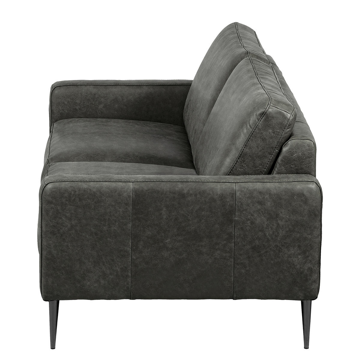 3-SITZER-SOFA SPRING in Lederlook Echtleder Grau  - Schwarzchrom/Grau, Design, Leder/Textil (187/85/92cm) - Livetastic