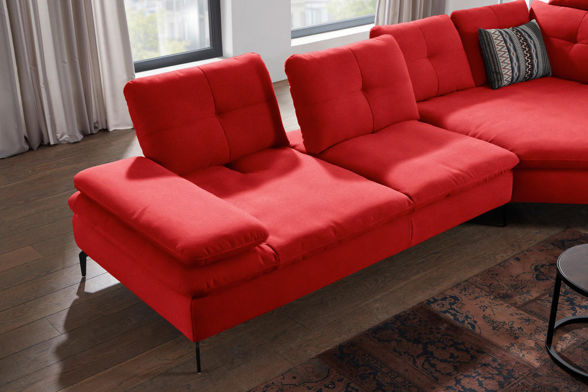 ECKSOFA in Flachgewebe Hellrot  - Hellrot/Schwarz, Design, Textil/Metall (344/157cm) - Chilliano