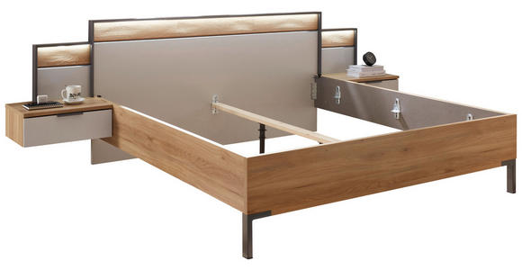 BETTANLAGE 180/200 cm  in Graphitfarben, Eichefarben, Hellgrau  - Eichefarben/Hellgrau, Design, Holz/Holzwerkstoff (180/200cm) - Xora