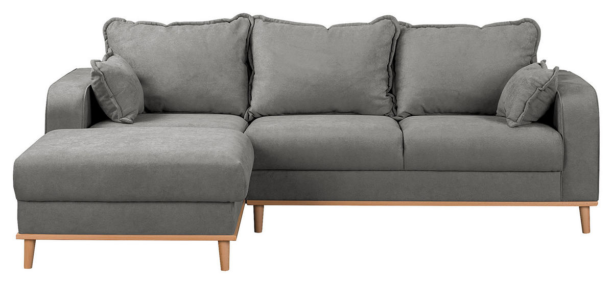 ECKSOFA in Mikrofaser Grau  150/230 cm  - Wengefarben/Grau, Design, Holz/Textil (150/230cm) - Livetastic