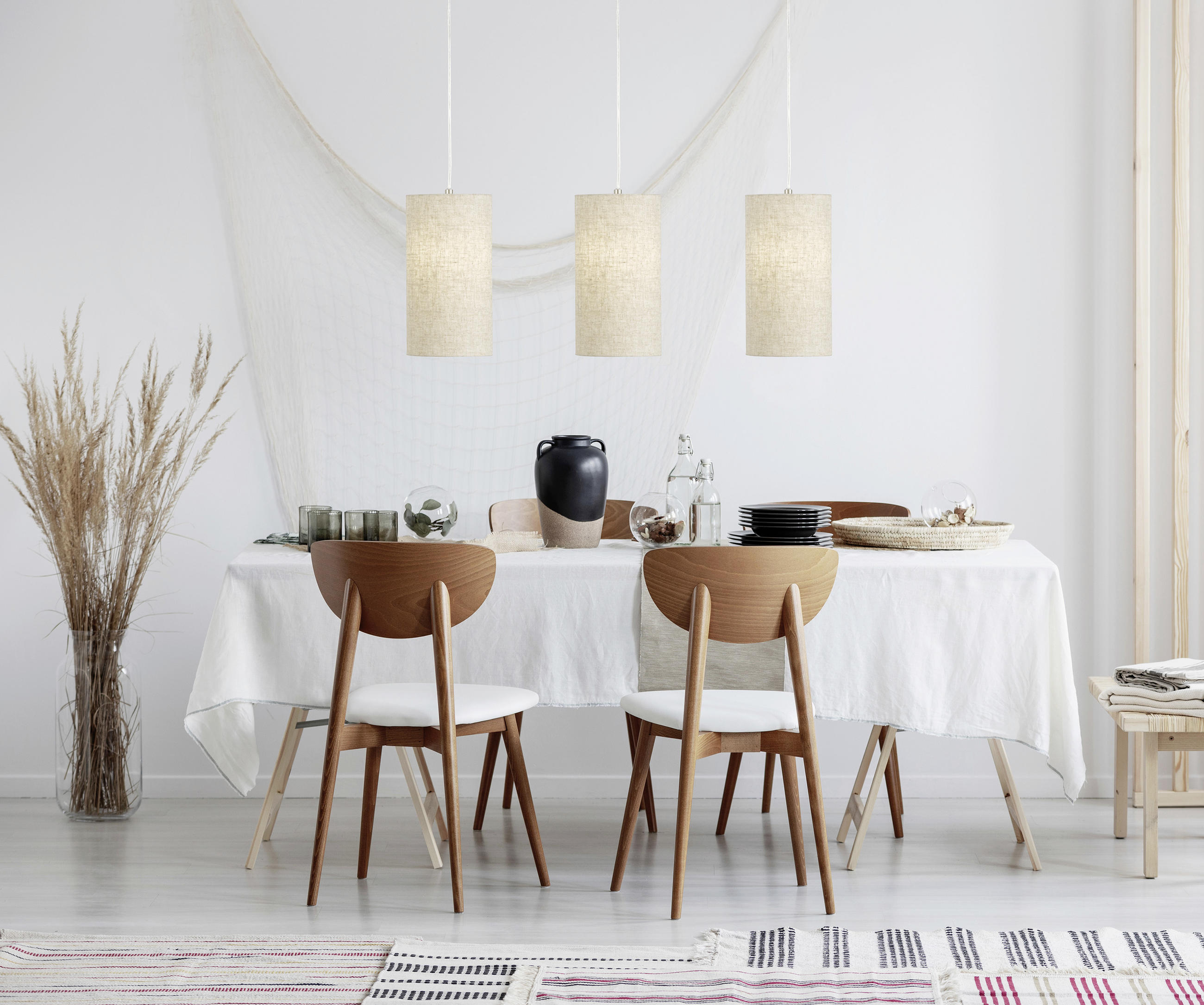 HÄNGELEUCHTE  104/150 cm   - Sandfarben/Nickelfarben, Basics, Textil/Metall (104/150cm) - Fischer & Honsel