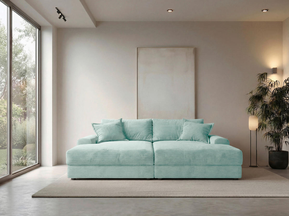 BIGSOFA Cord Salbeigrün  - Salbeigrün/Schwarz, MODERN, Kunststoff/Textil (234/93/190cm) - Carryhome