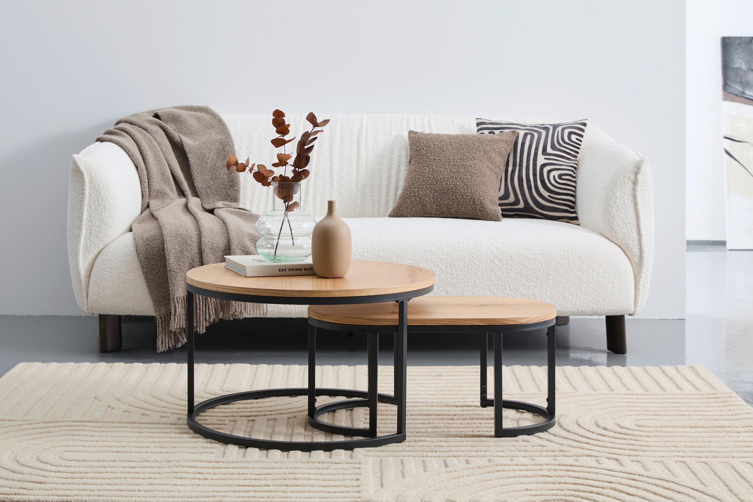 COUCHTISCHSET in Holz, Metall, Holzwerkstoff 70/70/42 cm  - Eichefarben/Schwarz, KONVENTIONELL, Holz/Holzwerkstoff (70/70/42cm) - Stylife