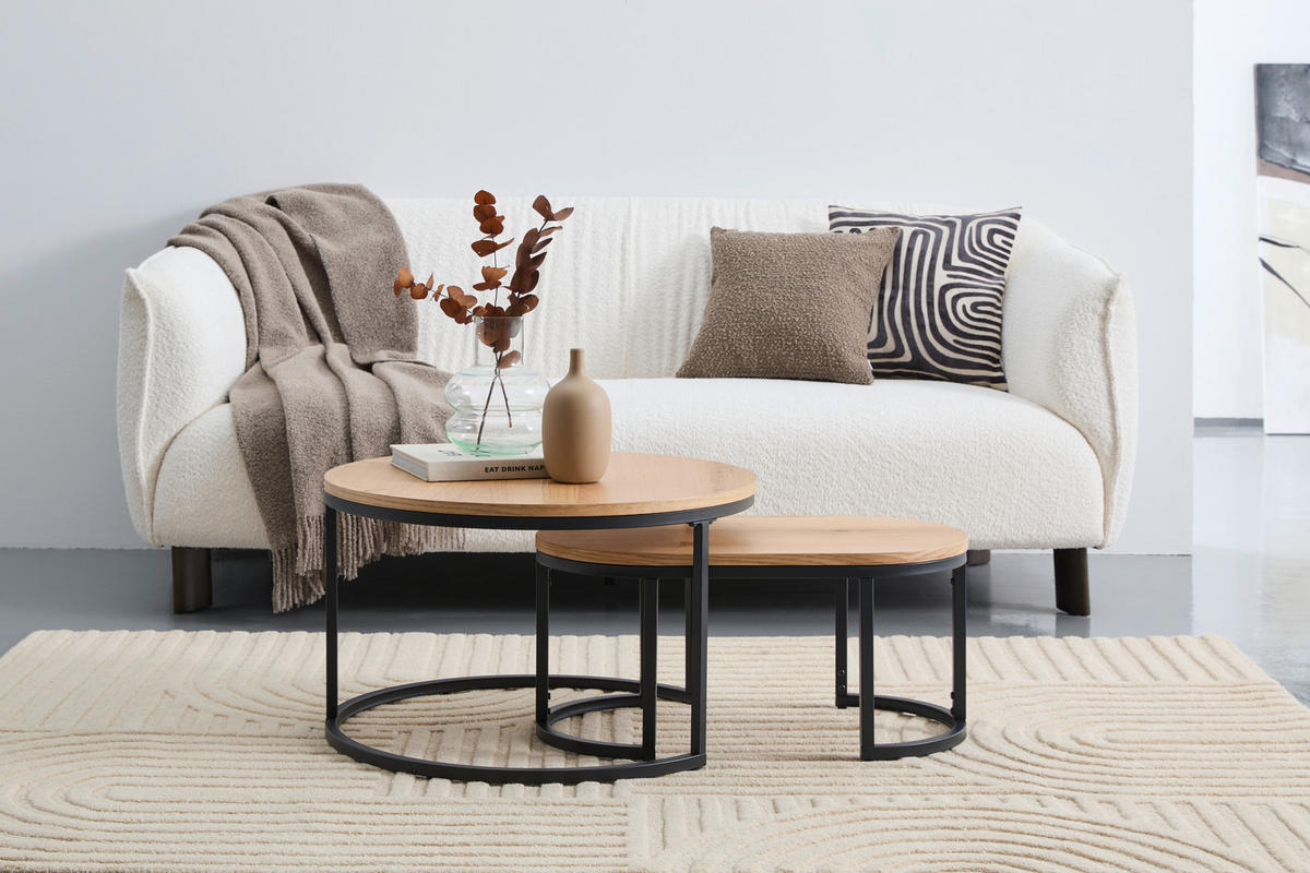 COUCHTISCHSET in Holz, Metall, Holzwerkstoff 70/70/42 cm  - Eichefarben/Schwarz, Konventionell, Holz/Holzwerkstoff (70/70/42cm) - Stylife