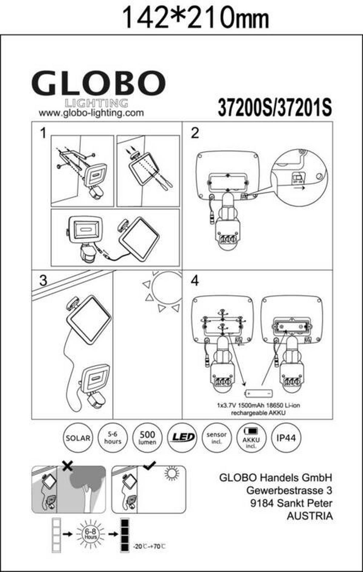SVJETILJKA SOLARNA  - prozirno/crna, Basics, plastika (16,3/12,5/18cm) - Globo