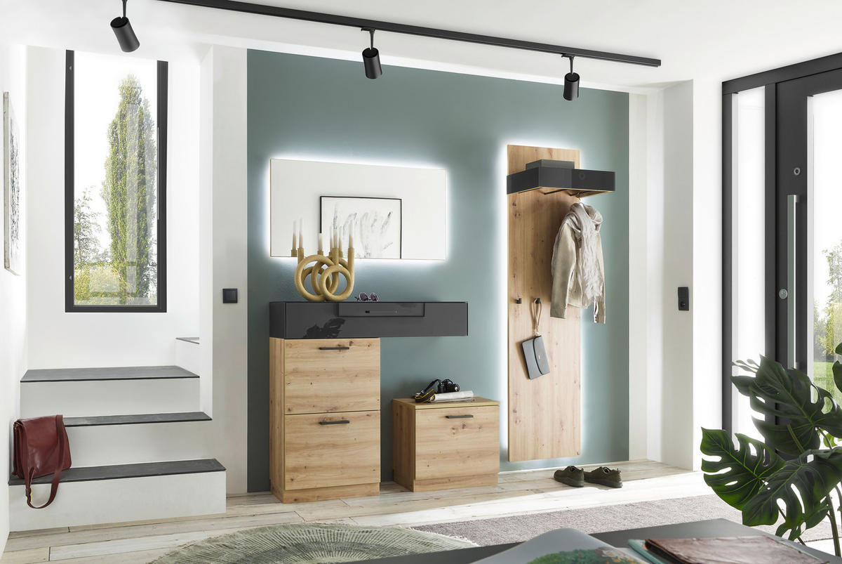 GARDEROBE 4-teilig  in 185/200/31 cm  - Eiche Artisan/Grau, Design, Glas/Holzwerkstoff (185/200/31cm) - Musterring