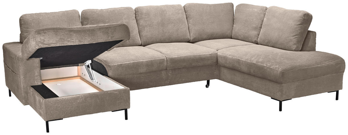 WOHNLANDSCHAFT Taupe Cord  - Taupe/Schwarz, KONVENTIONELL, Textil/Metall (148/303/197cm) - Carryhome