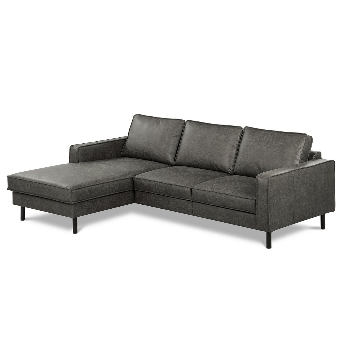 ECKSOFA Dunkelgrau Echtleder Lederlook Bettkasten, Schlaffunktion, Rücken echt  - Dunkelgrau/Schwarz, Design, Leder/Textil (166/238cm) - Livetastic